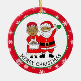 Décoration En Céramique Mr and Mrs Claus, African-American Santa Christmas