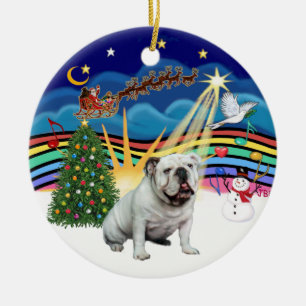 Décoration En Céramique Musique de Noël #3  - Bulldog anglais blanc