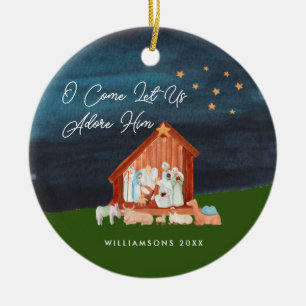 Décoration En Céramique Nativité Aquarelle Adore-Lui Écriture Religieux