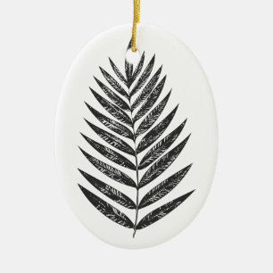 Décoration En Céramique Nature végétale minimaliste noir et blanc Frond
