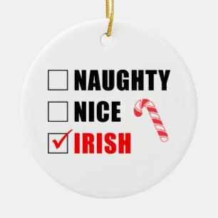 Décoration En Céramique Naughty Nice Irish Candy Cane Ceramic Ornament