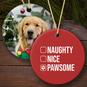 Décoration En Céramique Naughty Nice Pawsome Liste de Noël Chien Photo