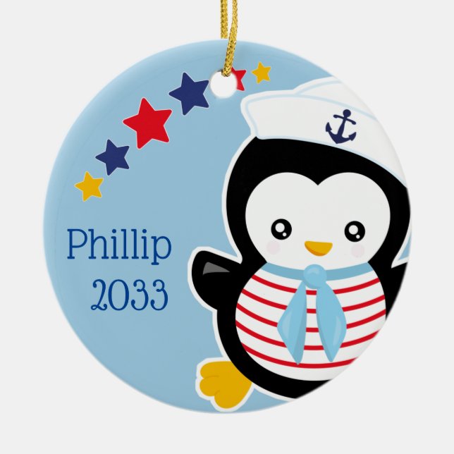 Décoration En Céramique Nautique Penguin Enfants Noël (Devant)