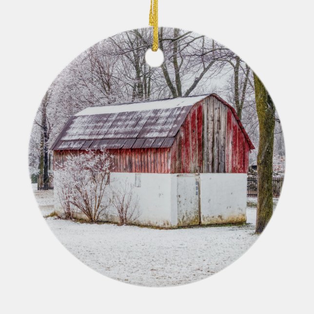 Décoration En Céramique Neige À La Grange Rouge (Dos)