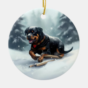 Décoration En Céramique Neige de Noël Rottweiler hiver Oreiller