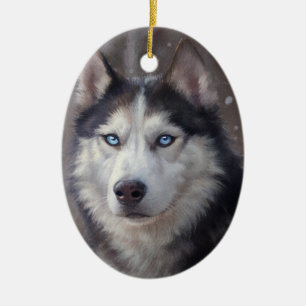 Décoration En Céramique Neige sibérienne Husky