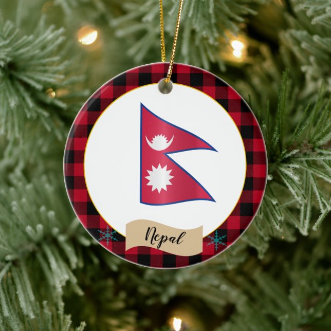 Décoration En Céramique Népal, Plaid de buffle rouge & Drapeau népalais (Arbre)