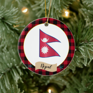 Décoration En Céramique Nepal, Red buffalo plaid & Nepalese Flag