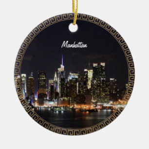 Décoration En Céramique New York, Manhattan Skyline la nuit
