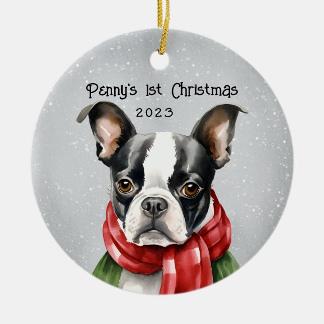 Décoration En Céramique Noël à Boston Terrier (Devant)