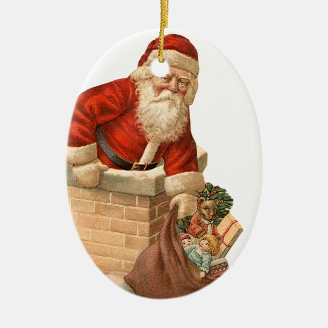 Décoration En Céramique Noël à l'ancienne, Père Noël (Devant)