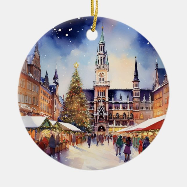 Décoration En Céramique Noël à Munich Allemagne Aquarelle (Devant)