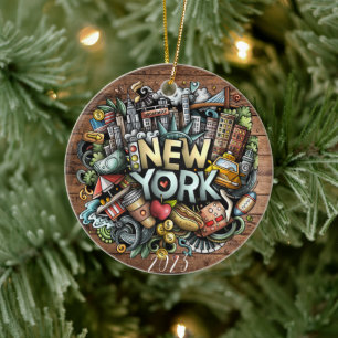 Décoration En Céramique Noël à New York - Nom de l'année personnalisée