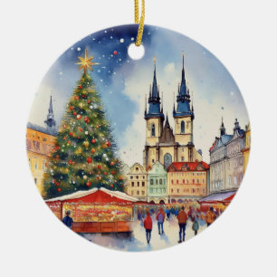 Décoration En Céramique Noël à Prague Tchéquie Aquarelle