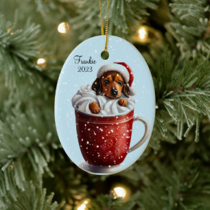 Décoration En Céramique Noël au cacao chaud Dachshund