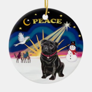 Décoration En Céramique Noël au lever du soleil - Pug noir