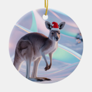 Décoration En Céramique Noël Australien Kangourou + Chapeau de Père Noël V