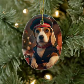 Décoration En Céramique Noël Beagle, Cadeau pour amateur de police Beagle