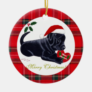 Décoration En Céramique Noël Black Labrador Puppy Santa Hat