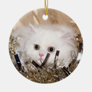 Décoration En Céramique Noël blanc de chat persan