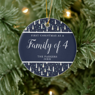 Décoration En Céramique Noël bleu marine en famille de 4 personnalisées