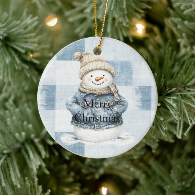 Décoration En Céramique Noël Blue Denim Snowman (Arbre)
