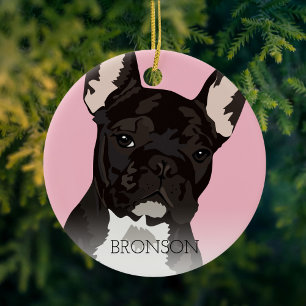 Décoration En Céramique Noël Bouledogue Français Bringé Noir