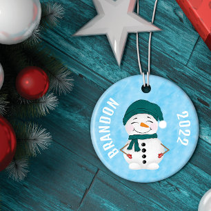 Décoration En Céramique Noël Casquette du mignon Snowman Scarf
