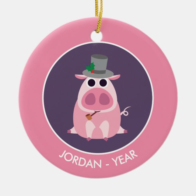 Décoration En Céramique Noël circonspect le porc (Devant)