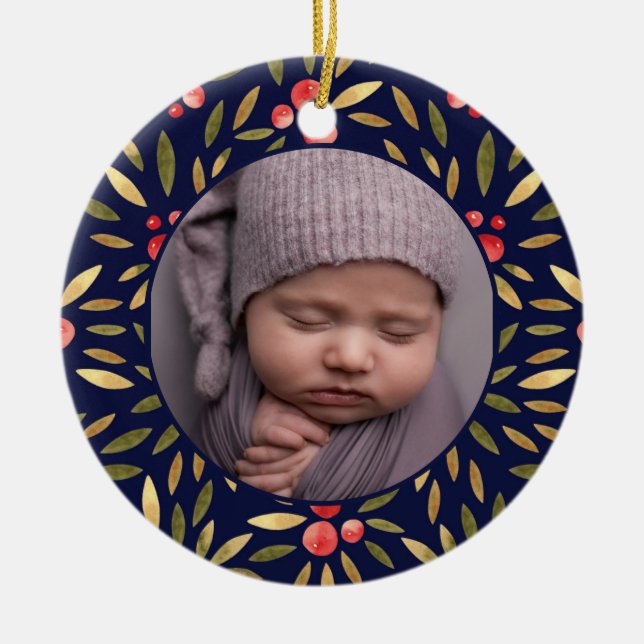 Décoration En Céramique Noël classique Cadre Floral Babys 1er Noël (Devant)