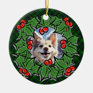Décoration En Céramique Noël classique vert plaid rouge saint feuille