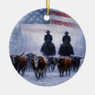 Décoration En Céramique Noël Country Western Cowboy Bétail 