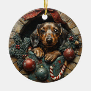 Décoration En Céramique Noël Dachshund
