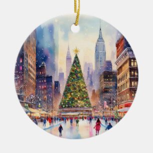 Décoration En Céramique Noël dans le temps Carré New York City Watercolor