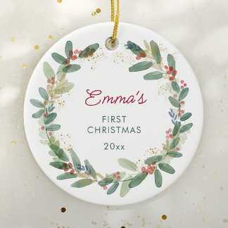 Décoration En Céramique Noël de bébé personnalisé à l'aquarelle
