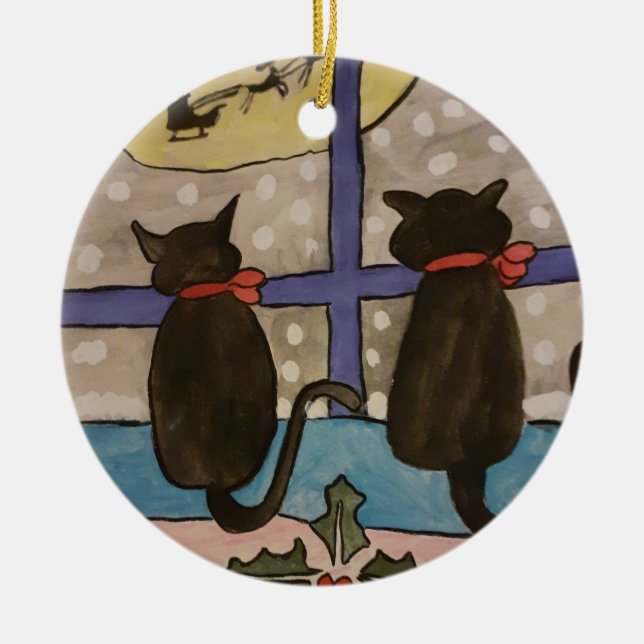 Décoration En Céramique Noël de chat noir (Devant)