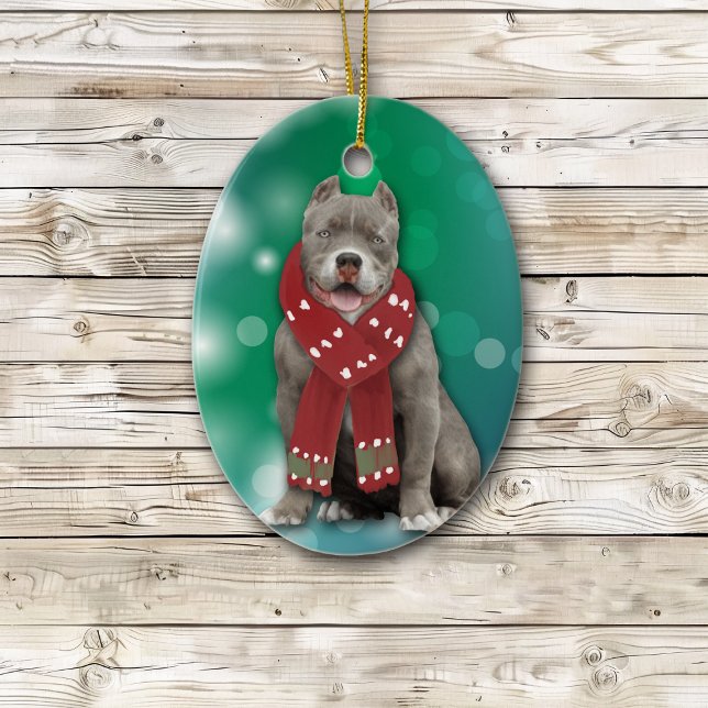 Décoration En Céramique Noël de Chien de taureau américain gris (Créateur téléchargé)
