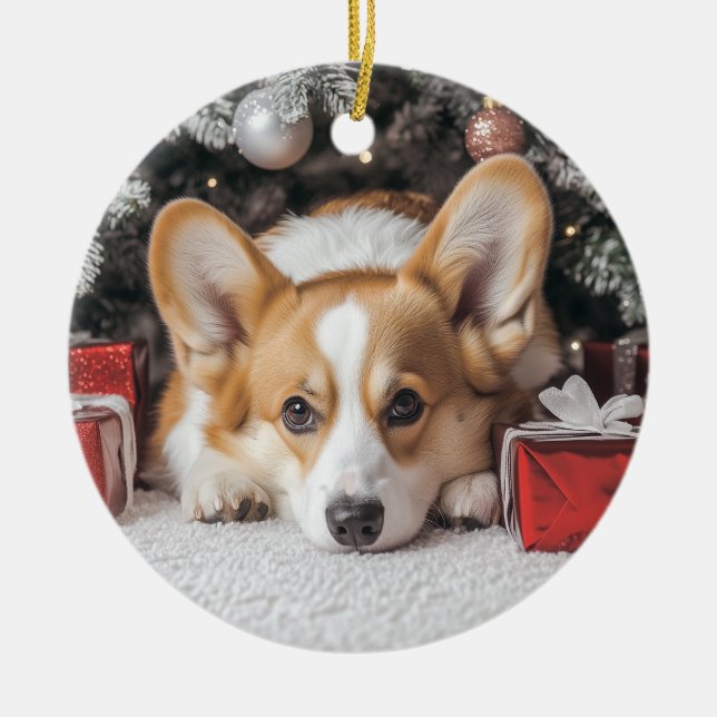 Décoration En Céramique Noël de Corgi (Devant)