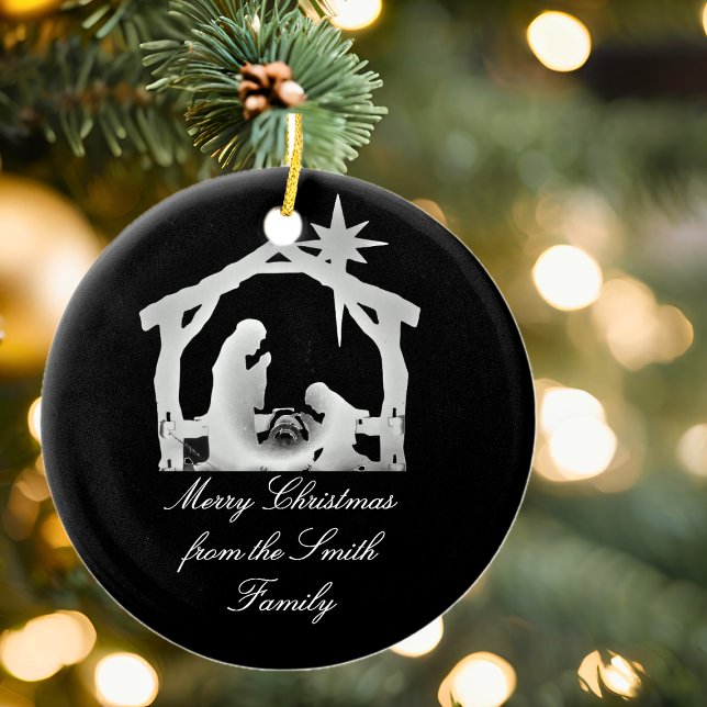 Décoration En Céramique Noël de la crèche personnalisée (Personalized Nativity Star Christmas Ceramic Ornament)