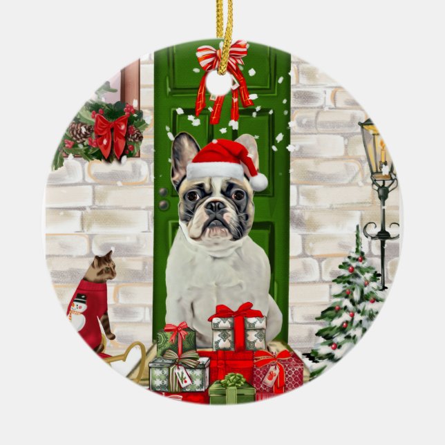 Décoration En Céramique Noël des Bulldog français (Devant)