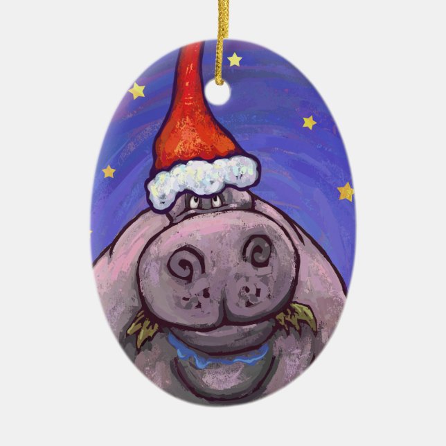 Décoration En Céramique Noël d'hippopotame (Devant)