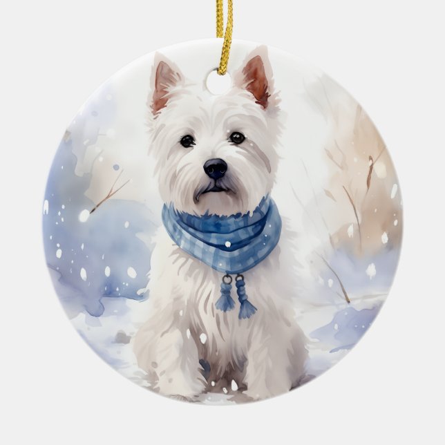 Décoration En Céramique Noël d'hiver de Westie (Devant)