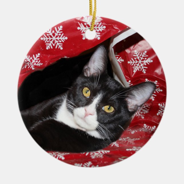Décoration En Céramique Noël du chat de Tuxedo (Devant)