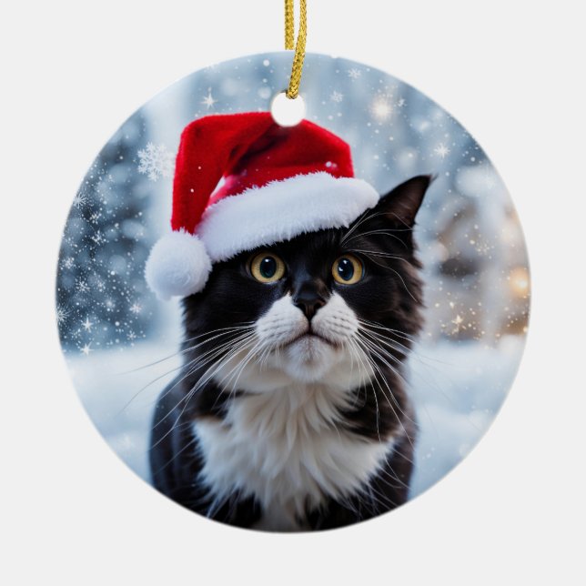 Décoration En Céramique Noël du chat noir et blanc (Devant)