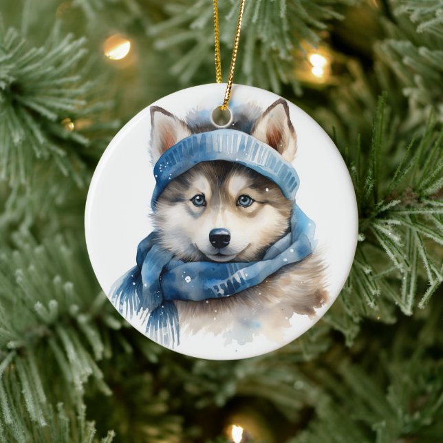 Décoration En Céramique Noël du chien chéri de Sibérie (Arbre)