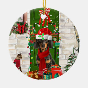 Décoration En Céramique Noël du chien Dachshund