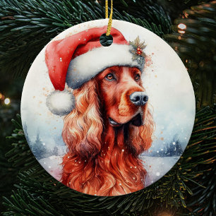 Décoration En Céramique Noël du chien de couture irlandais de Santa Hat