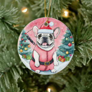 Décoration En Céramique Noël du chien de taureau français mignon