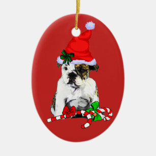 Décoration En Céramique Noël du mignon Père Noël English Bulldog