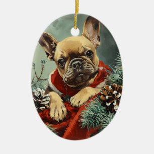 Décoration En Céramique Noël du millésime Bulldog français